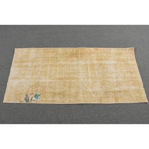 Alfombra Vintage, Pequeña, 2x4.4 pies, Alfombra Turca, Alfombra de Lana con Rayas Amarillas - Product Image 3