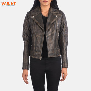 Veste de motard en cuir véritable vintage pour femmes Veste de moto élégante matelassée à coupe ajustée Fermeture à glissière Look classique Durable Fashion Plain Dyed - Product Image 3