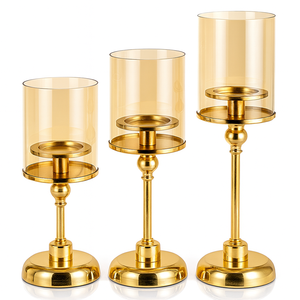 37cm portacandele in vetro oro elegante supporto alto per la decorazione della casa della festa di nozze, lanterne all'ingrosso e barattoli di candela - Product Image 3