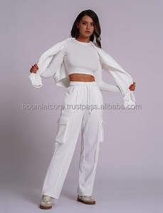 Service OEM Pantalon de survêtement pour femme Pantalon de survêtement ample évasé élastique Pantalon uni pour femme Pantalon de survêtement Baggy ample - Product Image 5