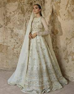 2024 boda seda pesada nupcial Lehenga Choli hermoso blanco hasta el suelo vestido Dabka perlas Resham bordado Dupatta incluido - Product Image 1