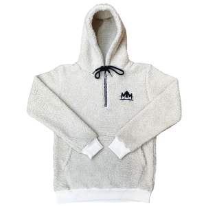 Sweat à capuche unisexe en sherpa marron, demi-zip, polaire, avec poche kangourou, chaud, décontracté, streetwear - Product Image 1