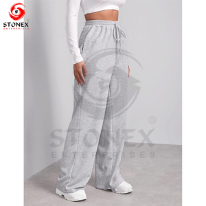 สเวตเตอร์ผ้าฝ้ายหนากางเกงวินเทจสำหรับผู้หญิงกางเกงวิ่งขาตรงผ้าฝ้ายขากว้าง - Product Image 1