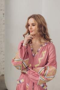 2025 recién llegados Midi longitud Floral bordado globo manga larga elegante moda mujer fiesta desgaste ucraniano vestido de algodón - Product Image 5