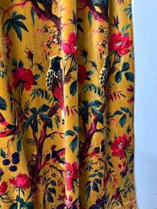 Vintage Style Velvet Curtain Golden Mustard Bird of Paradise Print Custom Size High quality cotton velvet for your Home decor - Product Image 6