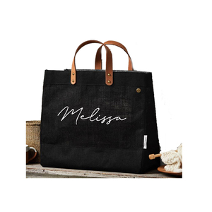 Mejor fabricante personalizado al por mayor bolsa de yute negro Natural playa laminado lona cremallera cierre letra impresa logotipo - Product Image 6