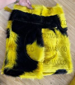 Men Cowhide Hair on <b>Leather</b> Pant Yellow Dyed Real <b>Leather</b> Authentic Convertible Western Style <b>Trouser</b> Cow Fur Cow Print Pants - Product Image 6