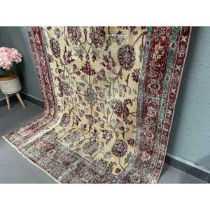 พรมวินเทจตุรกีขนาด 4.6x7.7 ฟุต พรมปูพื้น พรมลายจุดสีแดง - Product Image 3