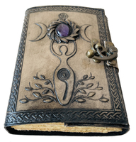Triple Lune Pierre Avec Mère Terre En Cuir Véritable Antique Journal Celtique Cahier D'écriture À Couverture Rigide Cadeau Deckle Art Papier Livre
