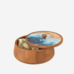 Boîte Roti en bois de manguier de la plus grande qualité avec couvercle en émail sur le thème de l'océan Idéal pour les chapatis et les ustensiles de cuisine de service Hot Pot - Product Image 1