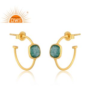 Venta caliente 925 Plata de Ley 18K chapado en oro Aventurina natural Cuarzo verde Piedra preciosa Pendiente Demi Fabricante de joyería fina - Product Image 3