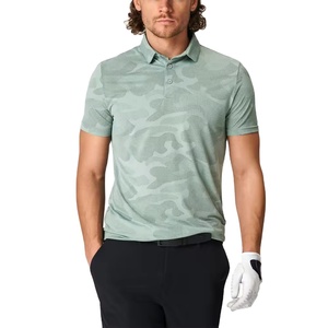 T-shirt en coton/polyester respirant avec impression personnalisée, logo brodé, manches courtes, col rabattu, stretch vert camo pour hommes - Product Image 1