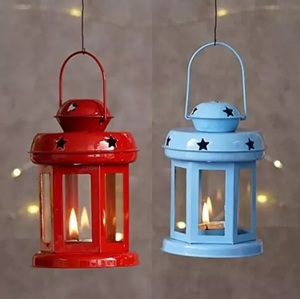 Lanterne suspendue en métal/verre à prix Offre Spéciale faite à la main Diwali Eid lanterne décorative en métal suspendue avec multicolore - Product Image 3