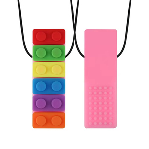 STOCK 7 colores arcoíris sensorial masticar alimentos grado silicona juguetes bloque de construcción bebé <span class=keywords><strong>mordedor</strong></span> <span class=keywords><strong>collar</strong></span> - Product Image 5