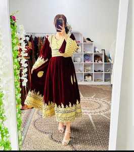 Tissu Premium broderie personnalisée col Mandarin solide parole longueur robe afghane femmes personnalisé vêtements de mariage évasé décontracté - Product Image 2