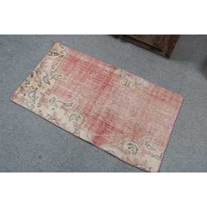 Vintage 2x3.6 ft Rug, Small Turkish Rug, <b>Red</b> White Plants & trees <b>Wool</b> Rug - Product Image 4