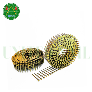 Clou hélicoïdal 15 degrés 1-1/4 pouces fil de fer en acier revêtu de jaune 14000 pièces OEM avec tige annulaire en spirale à vis lisse fabriqué au Vietnam - Product Image 1