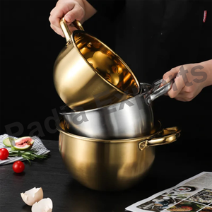 Cuenco japonés de acero inoxidable ultraduradero, cuenco de medición esencial de cocina versátil elegante con cuenco colador dorado SS - Product Image 2