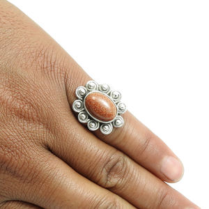 แหวน925รูปดอกทานตะวันสีแดงธรรมชาติเงินสเตอร์ลิงสำหรับเครื่องประดับแฮนด์เมดของเธอขายส่งผู้ส่งออก - Product Image 4