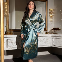 Peignoir de nuit élégant et doux à carreaux, coupe ajustée, manches longues, avec cordon de serrage, grande taille, pour l'hiver