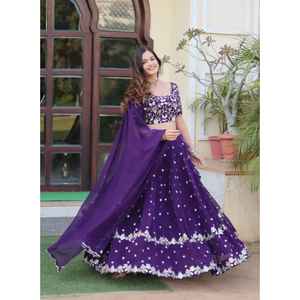 Nuevo Conjunto de Lehenga Choli Dupatta de Georgette de Lujo, Bordado y Reversible, Semi-Cosido, para Fiestas, con Bordado Elegante - Product Image 1