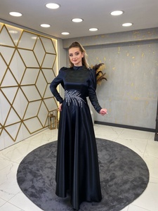 WS INTERNATIONAL BRUN Robe haute qualité en satin de soie Abaya avec pierre de cristal pour les femmes Robe de soirée modeste Robe de mariage de nuit - Product Image 5