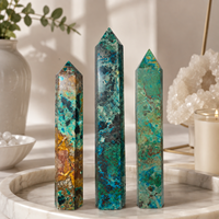 Tour de cristal de pin Phénix poli de 21 cm à 30 cm, pointe vert-bleu, pierre minérale, décoration d'intérieur, cadeau de collection
