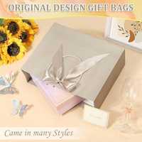 Juego de Bolsas de Regalo Color Dorado Champán, Bolsa de Papel para Compras con Papel de Seda y Tarjeta de Felicitación para Bodas y Comercios