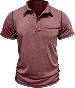 T-shirt basique à boutons pour hommes, décontracté et solide pour polos, avec poche, en coton léger, hauts de golf, été, manches courtes, tricot classique - Product Image 4
