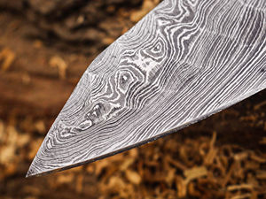 Couteau de chef professionnel en acier damas fait main Couteaux de cuisine à manche en bois avec couverture en cuir Fait à la main - Product Image 4