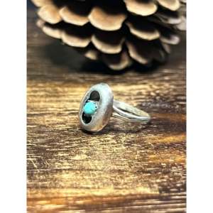 Navajo Handmade Kingman <b>Turquoise</b> Sterling Silver Shadow Box Statement <b>Ring</b> - Product Image 4