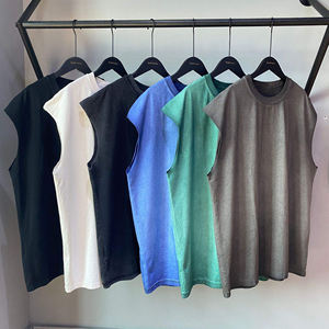 Camiseta liso de algodón puro con cuello redondo para hombre de buena calidad personalizada, camisetas en blanco de gran tamaño sin mangas, camiseta Vintage para hombre - Product Image 1