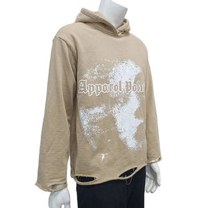 Sudadera con capucha de felpa francesa de gran tamaño de 100% algodón personalizada para hombre con estampado DTG bordado en bruto desgastado para invierno - Product Image 2