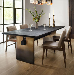 Bistro Wide Plank Style <b>Legs</b> In Brass Finish Stainless Steel <b>Legs</b> Ombre Pattern Eye Catching Design Solid Wooden Dining <b>Table</b> - Product Image 1