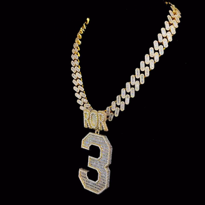 Cadena de Eslabones Personalizada con 3 Números, Diamantes Moissanite VVS, Plata de Ley 925, Estilo Hip Hop, para Uso Diario - Product Image 2