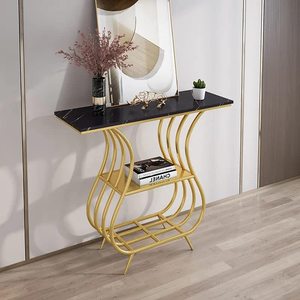 Black Narrow With Shelf <b>Marble</b> <b>Top</b> <b>Console</b> <b>Table</b> Home Furniture Manufacturer Wholesaler factory direct sale - Product Image 1