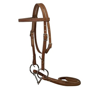 กระดุมหนังน้ํามันเบาเย็บคู่พร้อม Snaffle Bit และ Reins ลวดบิด - Product Image 1