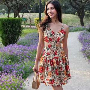 Indien main bloc coton robe pour femmes élégant imprimé fleuri été robe courte bohème lune de miel porter cadeau pour elle - Product Image 1