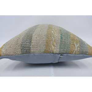 Subtle Striped <b>Beige</b> Wool 16x24 Inch Kantha Pillow Woven Luxury Decorative <b>Cushion</b> for Bedding Floors Vintage Pattern Fluffy - Product Image 5