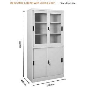 Meuble de rangement métallique démontable avec porte coulissante en verre et étagères pour bureau, école et maison - Product Image 2