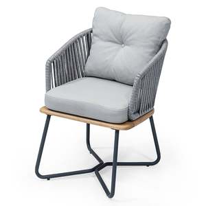 Chaise de salle à manger au design moderne avec cadre en aluminium Corde tissée et siège en bois Coussin en fer inclus - Product Image 3