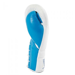 Guantes de boxeo con cordones de alta calidad personalizados, azul cielo y blanco, hechos con guantes de boxeo de competición de cuero genuino - Product Image 2