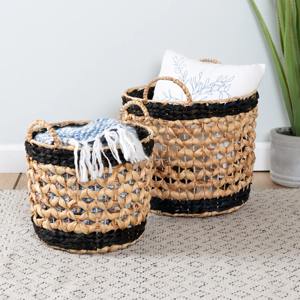 Ensemble de 2 paniers en jacinthe d'eau avec bordures noires Panier de rangement fait à la main Vente en gros Écologique Fabriqué au Vietnam - Product Image 3