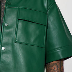 2025 vert en cuir véritable hommes formel à manches longues bouton personnalisé pli col avant fermeture à glissière poches poitrine robe tricotée - Product Image 3