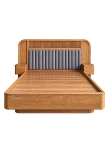 Cama Moderna de Madera Maciza con Cabecera Tapizada, Cama con Plataforma, Muebles para Dormitorio - Product Image 1