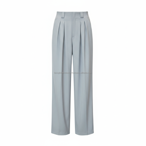 Pantalones de Vestir Elegantes de Lona de Cintura Alta y Pierna Ancha - Pantalones de Hombre Sofisticados con Pliegues Profundos - Product Image 4