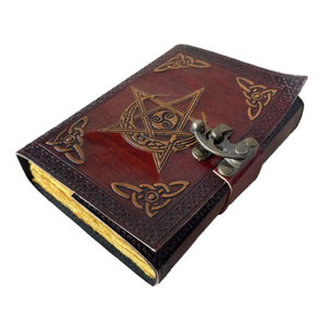 Vintage Moon Design Pentagram Embossed Genuine Leather Journal Classic Hardcover Diary Travel <strong>Notebook</strong> Gift for Men Reading - Product Image 3
