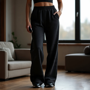 Pantalon de survêtement Baggy taille moyenne pour femmes pantalon de survêtement de sport de Fitness décontracté Streetwear Baggy coupe ajustée pantalon d'hiver plat - Product Image 2