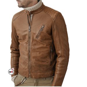 Chaquetas de cuero negro informales personalizadas para hombre nueva llegada elegante cuero genuino a prueba de viento para invierno montar motociclista - Product Image 4