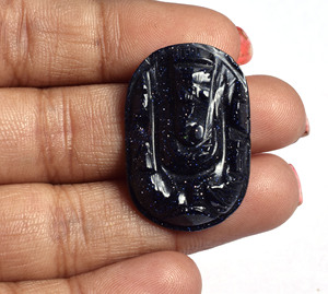 Pierre de soleil bleue sculptée à la main Ganesha dos plat idole statue de pierre précieuse rouge naturelle décor à la maison Feng Shui guérison spirituelle prospérité - Product Image 3